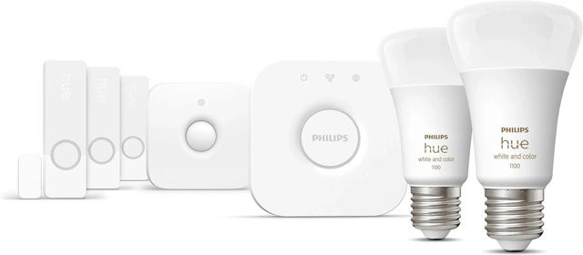 Philips Hue Secure Starter-Set mit Hue Bridge, Bewegungssensoren und Kontaktsensoren in Weiß - Bild 1