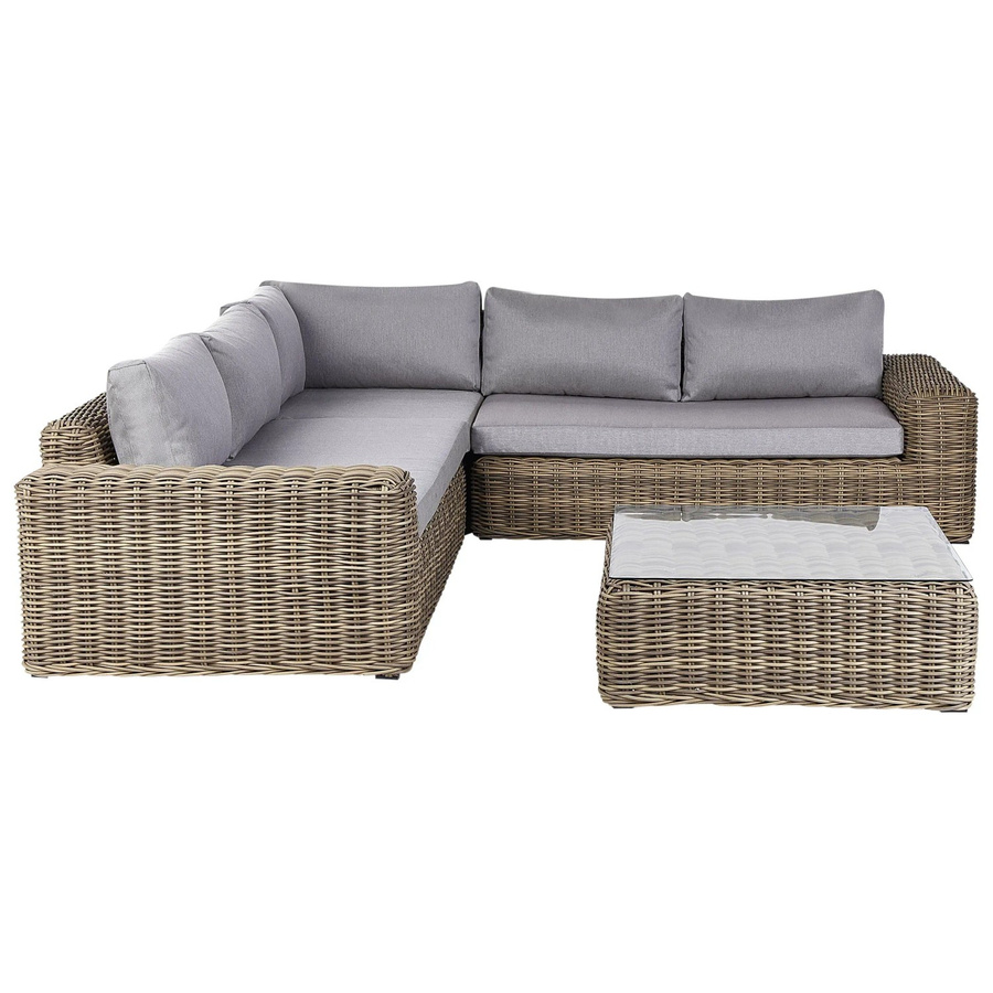 Beliani Lounge Set PALERMO aus Polyrattan in Braun und Grau mit Ecksofa, Ottoman und Couchtisch für Garten und Terrasse - Bild 2