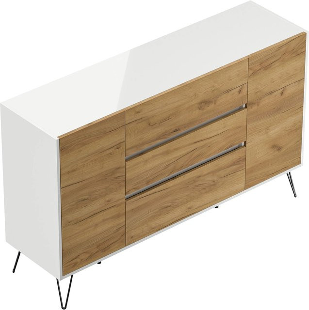 Posseik Sideboard Industrial mit 3 Schubladen und 2 Türen in Weiß Eiche, Breite: 155 cm - Bild 1