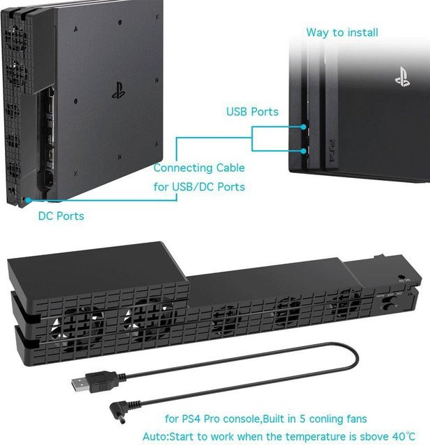 Sony USB-Lüfter für PS4 Pro Slim und PlayStation PS4 Spielkonsole, Schwarz, 5V DC - Bild 1