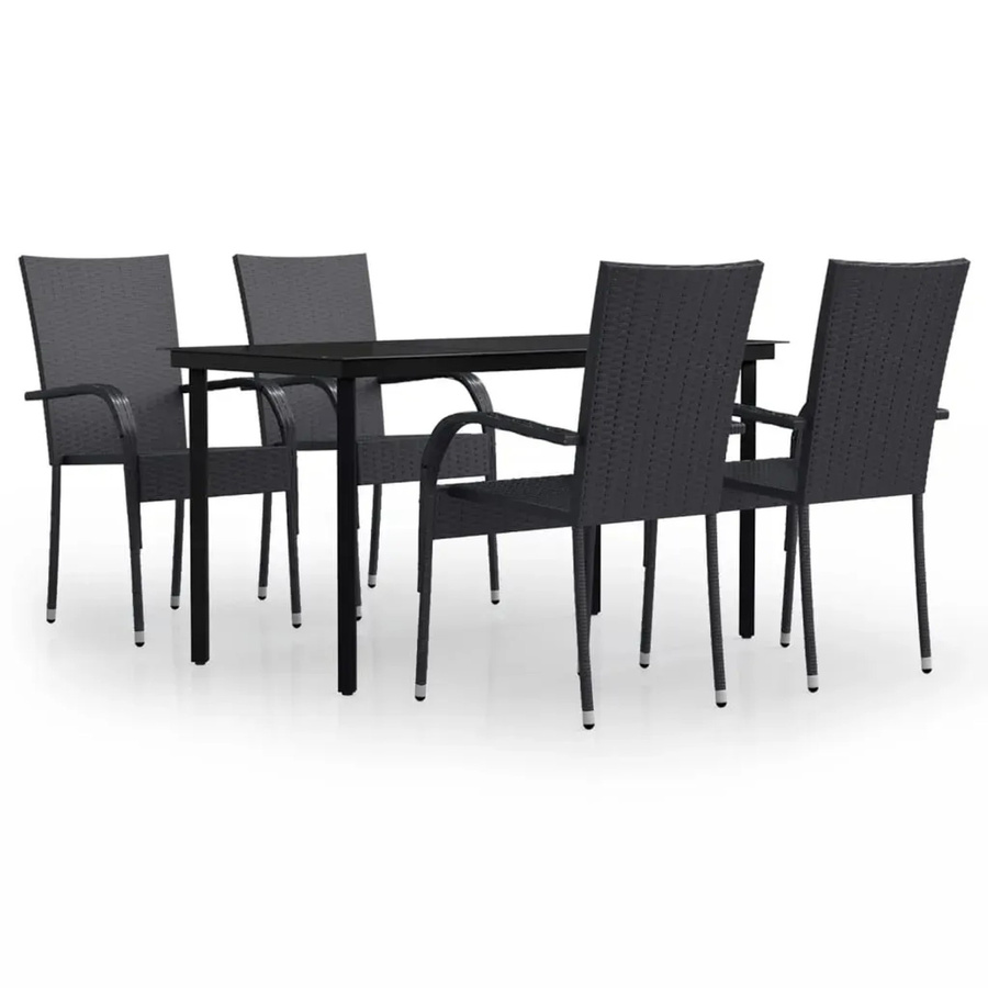 vidaXL 5-teilige Garten-Essgruppe in Schwarz mit Glastisch und Metallgestell - Bild 2