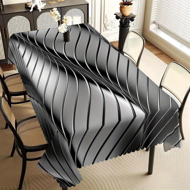 Moderne wasserabweisende und fleckenabweisende Tischdecke von JMG Household Supplies in Schwarz mit geometrischem Streifenmuster, B/B: 140 x 200 cm - Bild 1