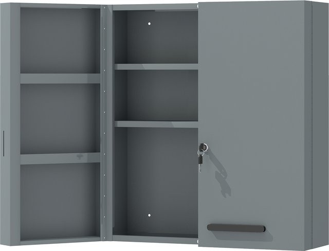 kleankin Medizinschrank aus Stahl mit 2 Türen und 6 Regalen, abschließbarer Erste-Hilfe-Schrank für Küche, Flur oder Wohnzimmer, Farbe: Anthrazit/Grau, B/T/H: 55 x 18 x 60 cm - Bild 1