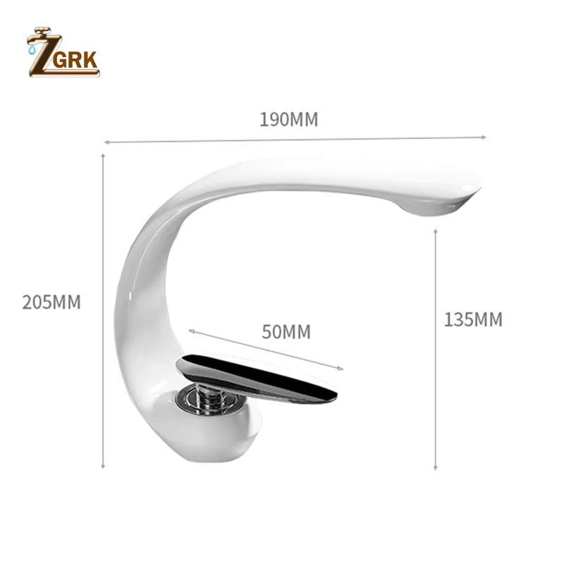 ZGRK Wasserfall Waschbecken Armatur aus Messing in Weiß Matt mit Einhebelmischer, Höhe: 19,0 cm, Breite: 20,5 cm, Tiefe: 13,5 cm - Bild 4