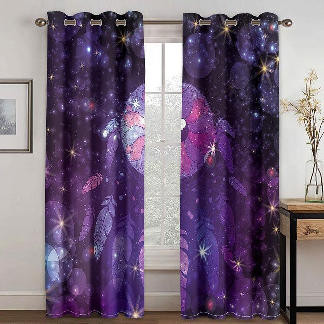 2er Set Galaxie Weltraum Vorhänge mit Sternen-Kunstdruck in Blau und Lila, dekorative Vorhänge für Wohnzimmer und Schlafzimmer, Breite: 100 cm, Höhe: 130 cm - Bild 1