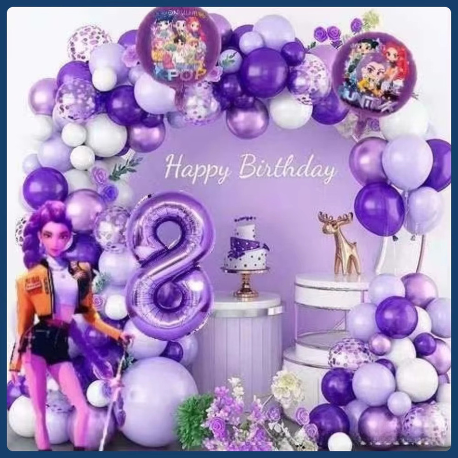 Bandai Anime Pop Idol Ballon-Set aus Folie und Latex in Lila mit Sternen für deine Geburtstagsparty - Bild 1