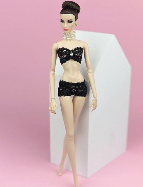 Barbie Spitzenunterwäsche-BH und Slips, Puppenkleidung, Grau, Zubehör - Bild 1