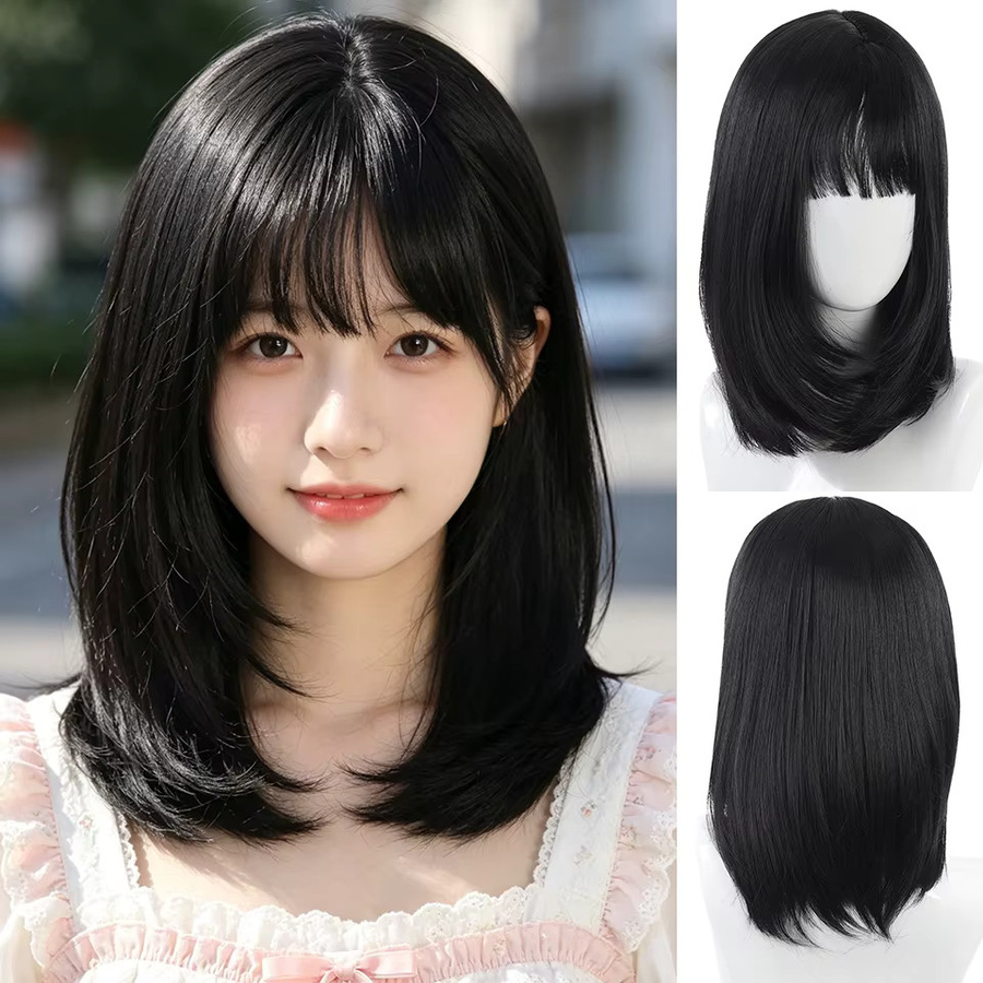 allaosify Damen-Perücke, synthetisch, Air French Bangs - Bild 3