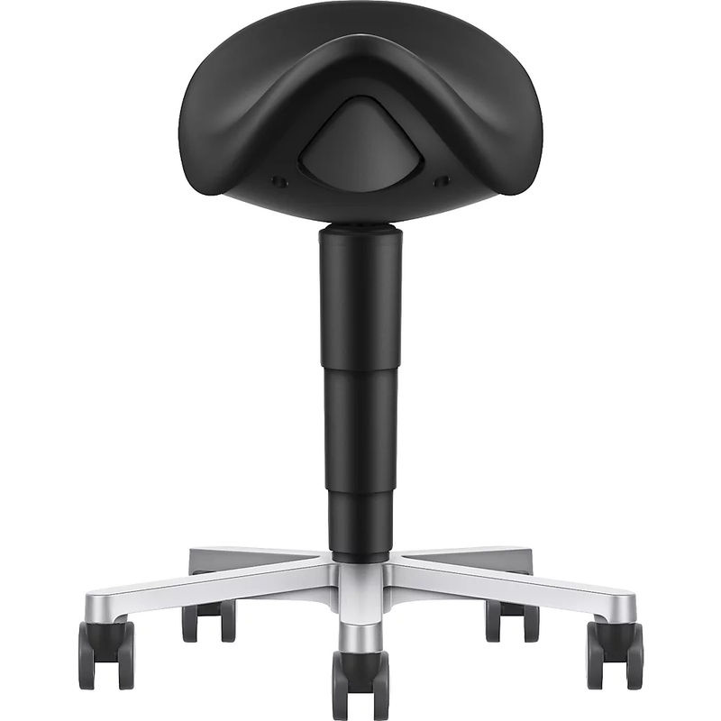 Sattelhocker bimos 9473L in Schwarz mit Rollen, 3D-Sitzmechanik und höhenverstellbarer Konstruktion aus Stahl und Kunstleder - Bild 4