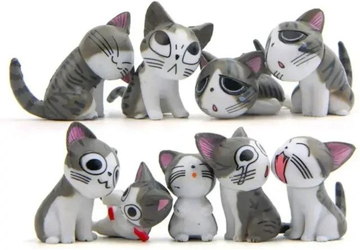 Kidsly 9er Set Süße Katze Spielfiguren in Grau aus Kunststoff für Kinder - Bild 1