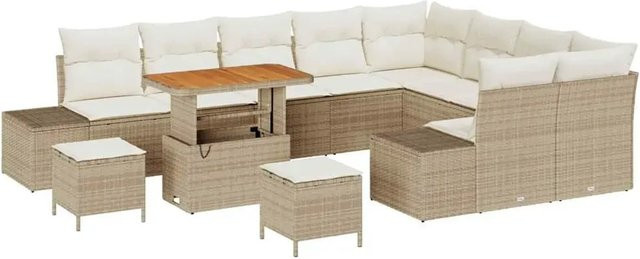 vidaXL Garten-Sofa-Set aus Poly Rattan in Beige mit 12-teiliger U-Form und integriertem Stauraum inklusive Polsterkissen - Bild 1