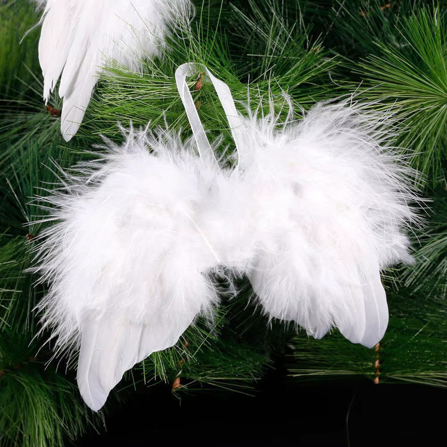 10 Stück weiße Engelsflügel-Dekorationen von DUTRIEUX als Weihnachtsbaumschmuck und DIY-Handwerk aus Textil - Bild 5