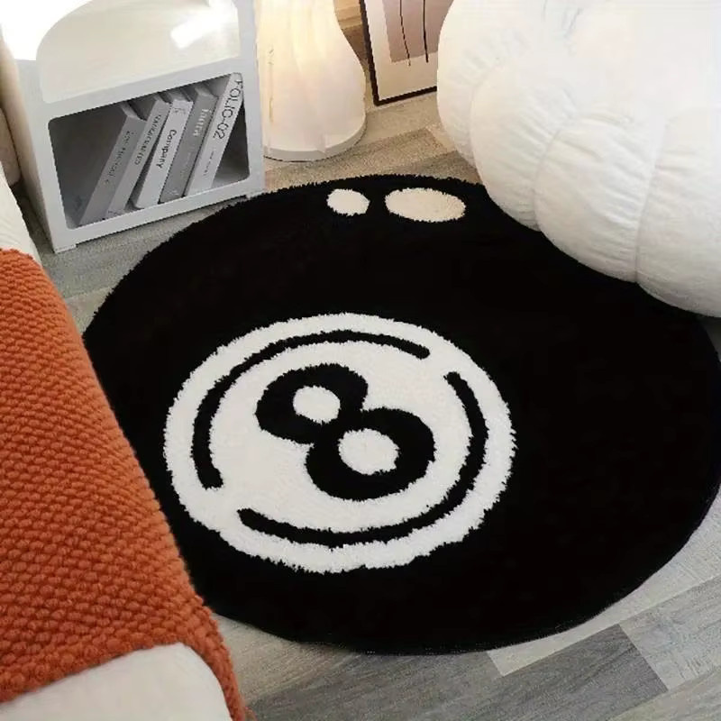 VIKAMA Billard-Teppich in Schwarz mit 8 Kugeln, runder und rutschfester Teppich für Wohnzimmer und Schlafzimmer - Bild 2