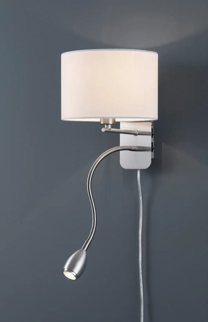 Trio Wandleuchte mit weißem Stoffschirm und LED-Technik für den Wohnraum - Bild 1