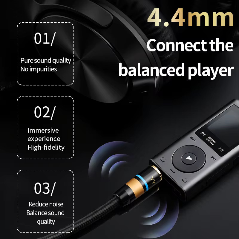 YYTCG Hi-End OFC Audiokabel Schwarz mit 4,4 mm Klinkenstecker auf 2 RCA Aux-Stecker zur Anti-Lärm- und Anti-Interferenz-Übertragung für Kopfhörer und Lautsprecher - Bild 4