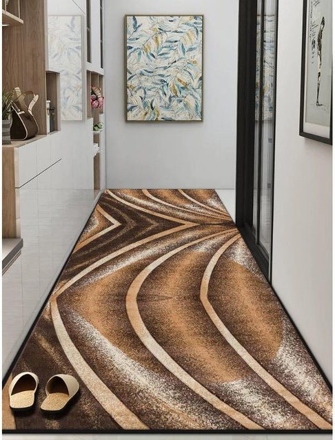 Karpetti Flur Teppich Modern Geometric in Braun, Rutschfester Läufer Waschbar, B/T: 90 x 300 cm - Bild 1