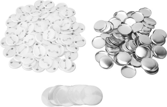 Shoemst DIY Pin-Back Button Set, 100 Stück runde Metall-Ansteckpins in Silber, Durchmesser: 25 mm - Bild 1