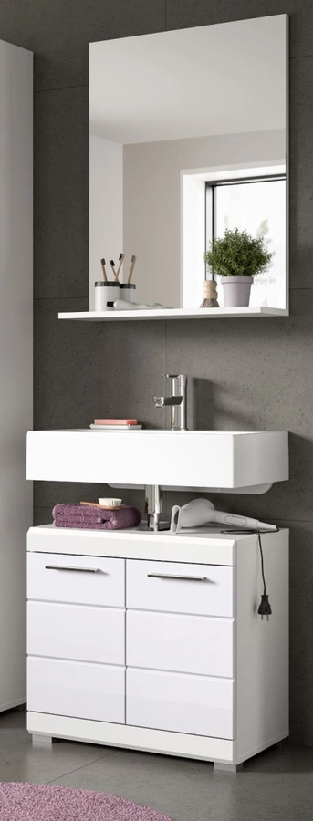 Inn.Furn Badmöbel-Set Shawn 2-teilig in Weiß Hochglanz mit Waschtischunterschrank und Spiegelschrank, Breite: 60 cm - Bild 1