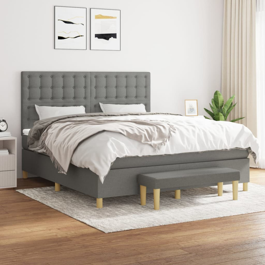 vidaXL Boxspringbett mit Matratze Hybrid Dunkelgrau B/T/H: 180 x 200 x 128 cm - Bild 3