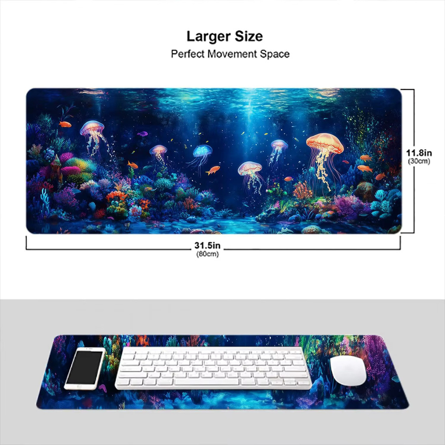 Mairuige Gaming-Mauspad Ozean-Quallen XL Schreibtischunterlage mit Unterwasser-Motiv in Blau und Multicolour - Bild 4