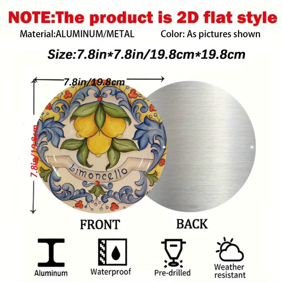 Rundes Aluminiumschild Potdemiel Zitronendekorplatte mit mediterranem Floral-Design, Durchmesser: 19,8 cm - Bild 2