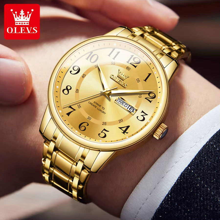 OLEVS Digitaluhr, Quarz, Edelstahl, Gold, Bicolor, Herren - Bild 5