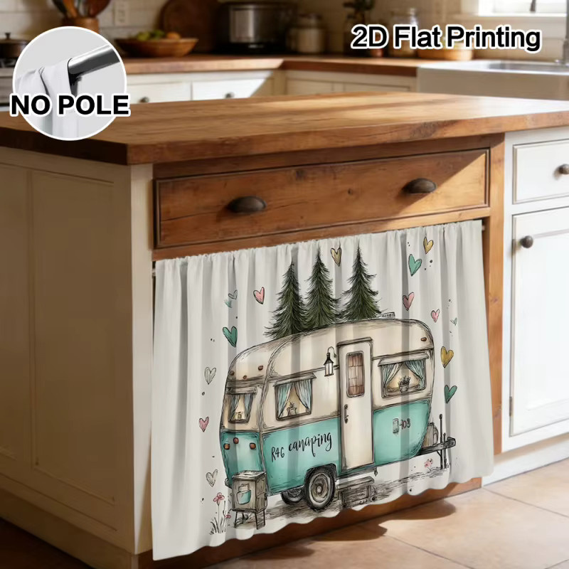 VIKAMA Schrankvorhänge mit Baummuster in Multicolour für Wohnmobil, Camping und Küchenschrank mit Stangenfutter - Bild 3