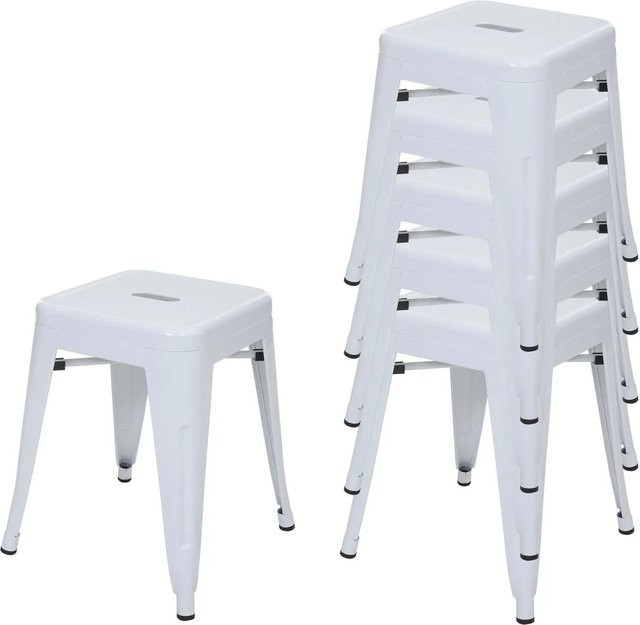PROREGAL 6er-Set Stapelbare Metallhocker im Industrial-Design, Farbe Weiß, Sitzhöhe: 46 cm - Bild 1