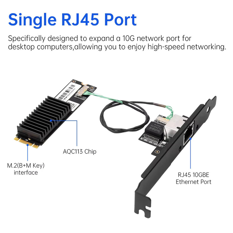 Fenvi 10 Gbit/s M.2 NVMe LAN-Karte mit AQC113 Ethernet-Controller für PC, Schwarz - Bild 2