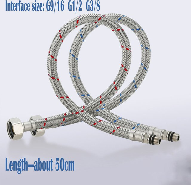 Everso 2er-Set Flexible Sanitär-Anschlussschläuche aus Edelstahl in Silber, Länge: 50 cm, Anschlüsse: G1/2 G3/8 G9/16 - Bild 1