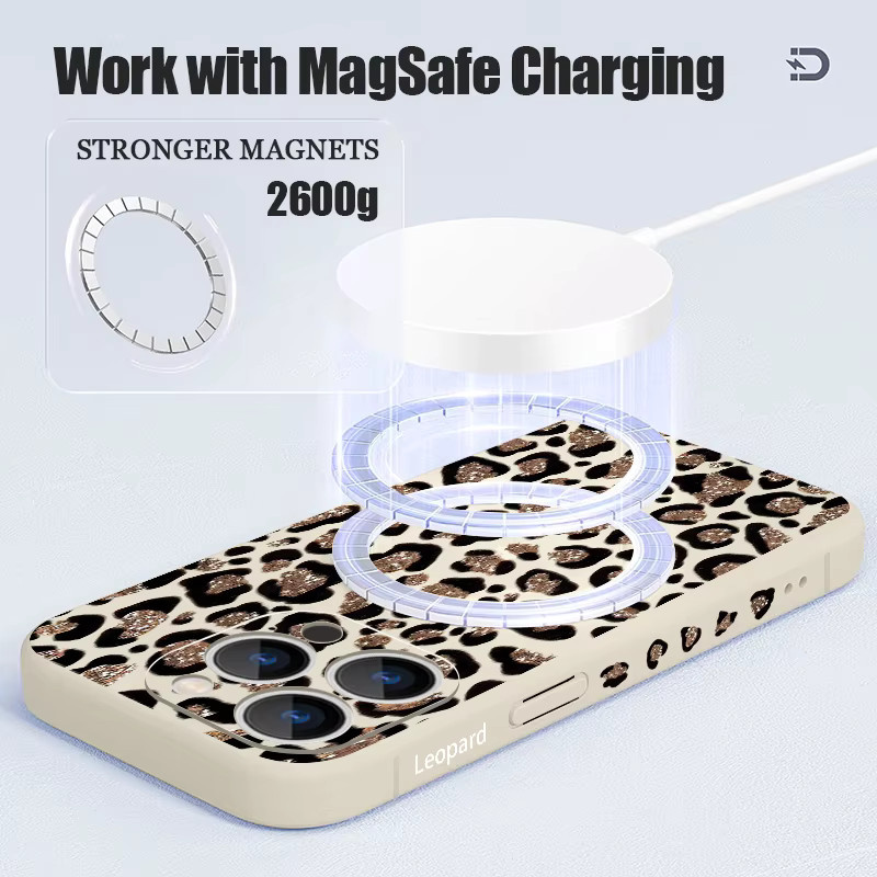 Sukoly MagSafe Handyhülle mit Leopardenmuster in Braun für iPhone 17e 17 Pro Max 16 15 14 13 12 Pro Max 11 aus weichem TPU - Bild 4