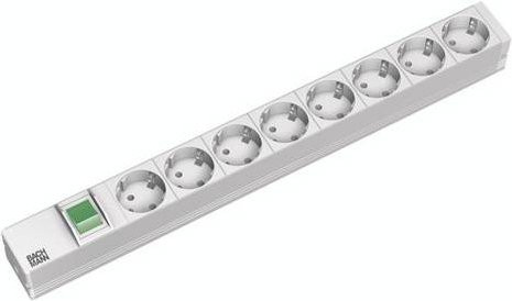 Bachmann 19 Zoll Netzwerkschrank-Steckdosenleiste 8-fach Schutzkontakt Aluminium Lichtgrau RAL 7035 1 HE - Bild 1