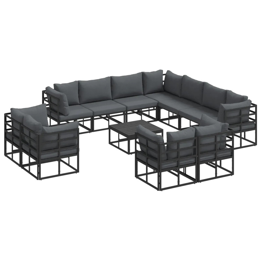vidaXL Garten-Sofa-Set 12-teilig aus pulverbeschichtetem Aluminium in Schwarz mit Kissen - Bild 2
