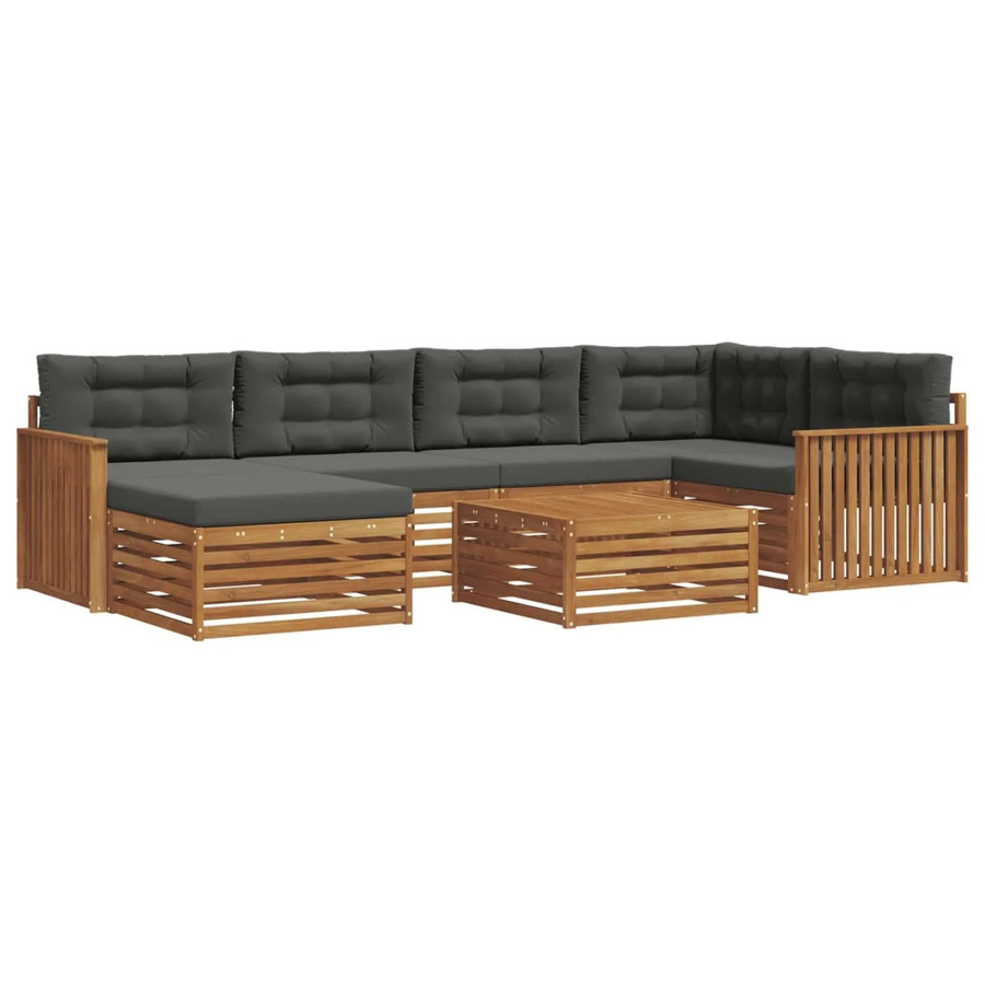 vidaXL Outdoor-Sofagarnitur 7-teilig aus Akazienholz mit Kissen in Anthrazit und Natur - Bild 2
