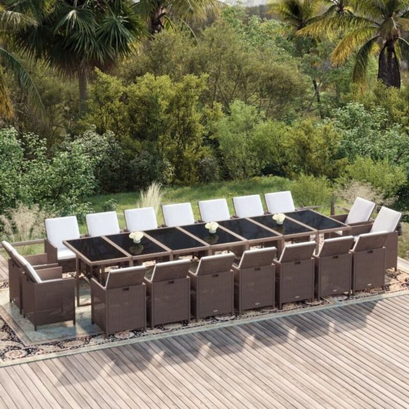 19-teilige moderne Garten-Essgruppe aus Poly-Rattan mit Kissen in Braun von vidaxl - Bild 1