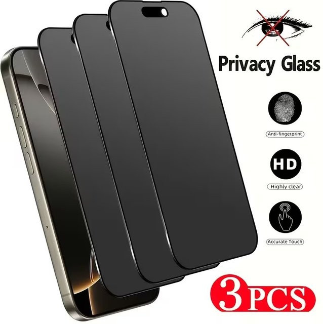 3er Set Privatsphäre Panzerglas für Apple iPhone 11 12 13 14 15 16 17 Pro Max und Mini Anti-Spy Schutzfolie aus gehärtetem Glas - Bild 1