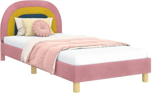 vidaXL Kinderbettgestell mit Kopfteil aus Samt in Rosa, B/T/H: 90 x 200 x 140 cm - Bild 1