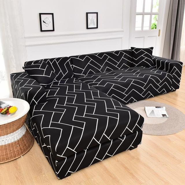 S-EMIGA L-Form Sofa Abdeckung mit geometrischem Print, elastische Stretch-Ecke-Schutzhülle aus Polyester, rutschfest und waschbar, Breite: 90-140 cm - Bild 1