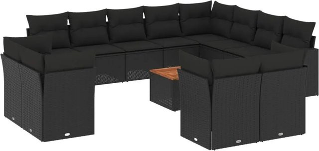 vidaXL 13-teilige Garten-Sofagarnitur aus Poly-Rattan und Akazienholz in Schwarz mit Kissen - Bild 1