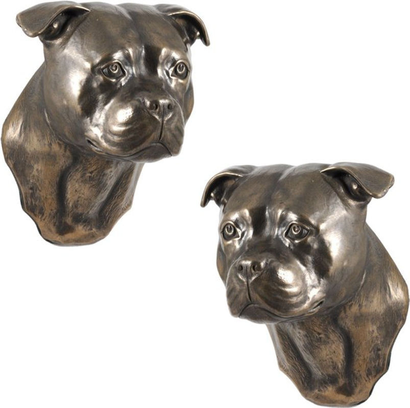 Art-Dog American Staffordshire Terrier Amstaff Wanddeko Hängende Hundebüste in Braun aus Kunstharz und Metall - Bild 1