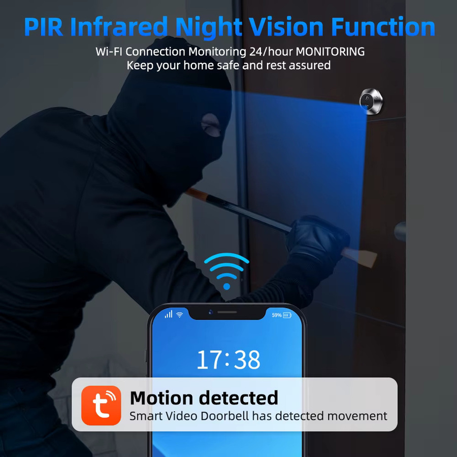 Awapow Smart Life WiFi Tuya Gucklochkamera mit Bewegungserkennung, 2 MP HD-Auflösung, Digitalem Audio und Zwei-Wege-Gegensprechanlage in Silber - Bild 4