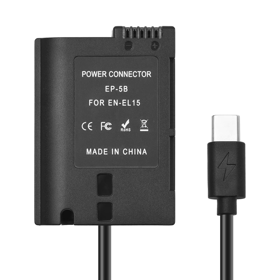 Andoer EN-EL15 Dummy Batterie mit USB-C Koppler Adapter MH-25 für Nikon Z7 und Z6, Schwarz - Bild 3