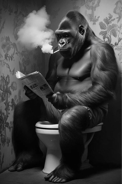 Art Universe Glasbild Gorilla's Restroom Modernes Wandbild in Grau, Breite: 60 cm, Höhe: 90 cm - Bild 1