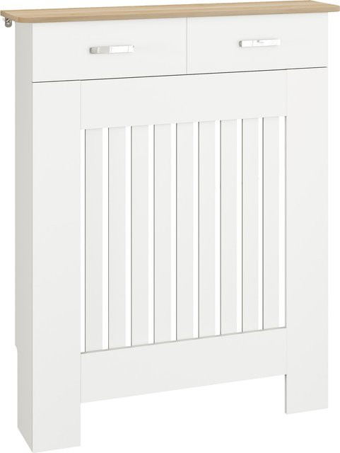 HOMCOM Moderne Lamellen-Heizkörperabdeckung aus Holz mit Schublade und Kippschutz, Weiß, B/T/H: 78 x 19 x 97 cm - Bild 1