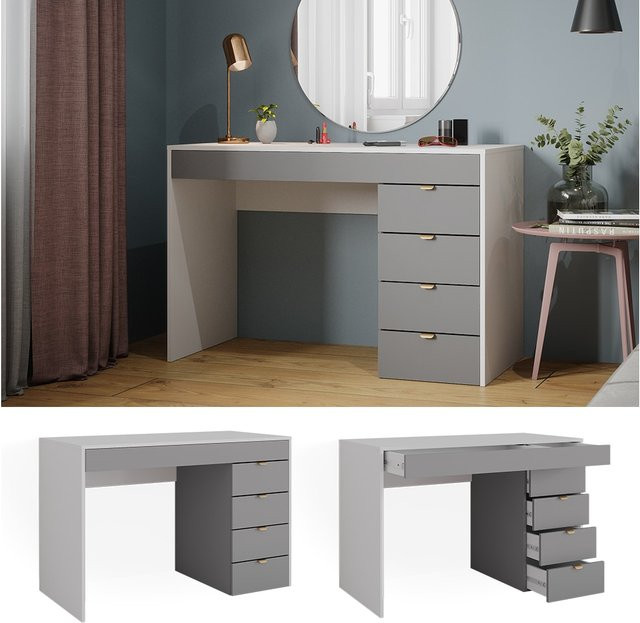Vicco Schminktisch Elise modern in Weiß und Grau mit 5 Schubladen B: 115 cm, T: 76 cm - Bild 1