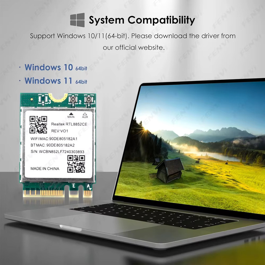 Fenvi WiFi 6E M.2 Netzwerkkarte mit Bluetooth 5.3, RTL8852CE Tri-Band WLAN Adapter für PC, 5400Mbps, 2,4G/5G/6GHz, kompatibel mit Windows 10/11 - Bild 3