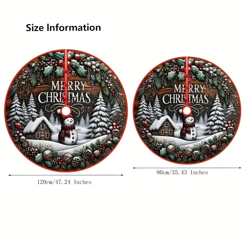 VIKAMA Weihnachtsbaumrock mit Schneemann- und Schneeszene-Design in Multicolour, Textil, Durchmesser: 120 cm - Bild 5