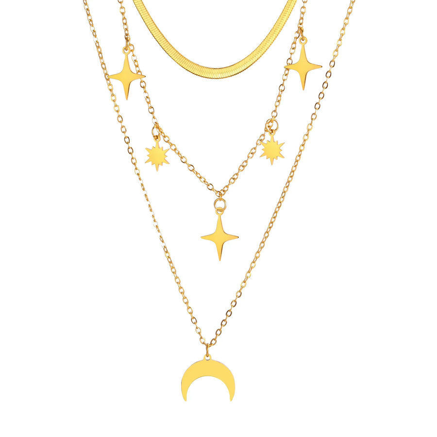 Skyrim Mond-Stern-Anhänger, Mehrlagige Halskette, Edelstahl, Gold, Damen - Bild 3