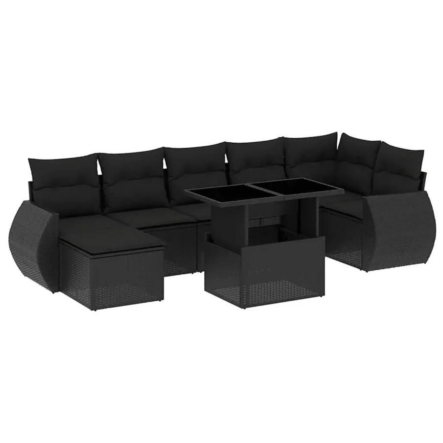 vidaXL 8-teilige Garten-Sofagarnitur in L-Form aus schwarzem Poly-Rattan mit Kissen und pulverbeschichtetem Stahlgestell - Bild 2