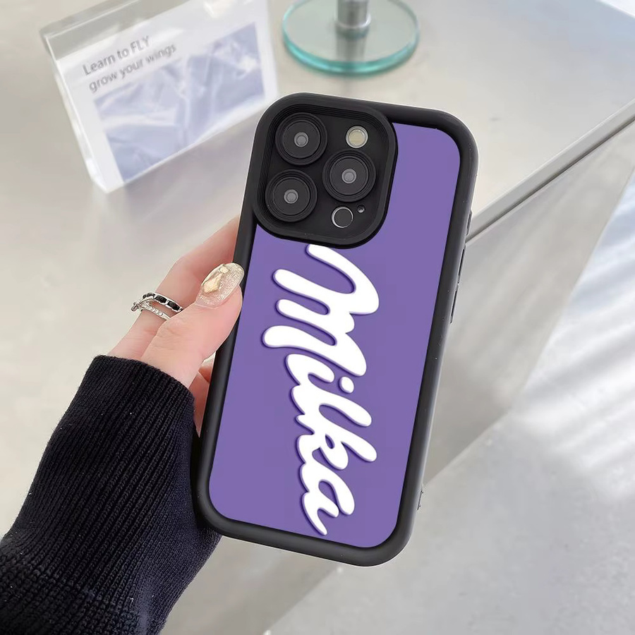 Potdemiel Handyhülle im Schokoladen-Milka Design für iPhone 17 Air 16 15 14 13 12 11 Pro Max in Schwarz und Lila mit Stoßschutz - Bild 2